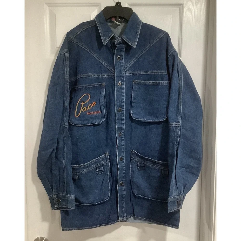 Vintage PACO Jeans Denim Jacket Mens M Lined Quilted Warm Dark Wash 90s